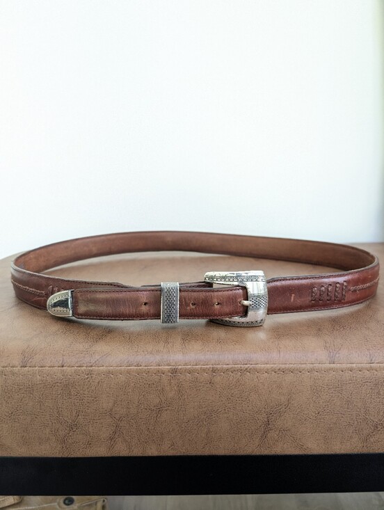 Brighton Accessories - Brighton Onyx silver and brown western style belt 42